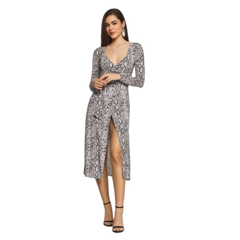 GOOD‎ AMERICAN Blk/Wht Snake Print Day Night Wrap Dress